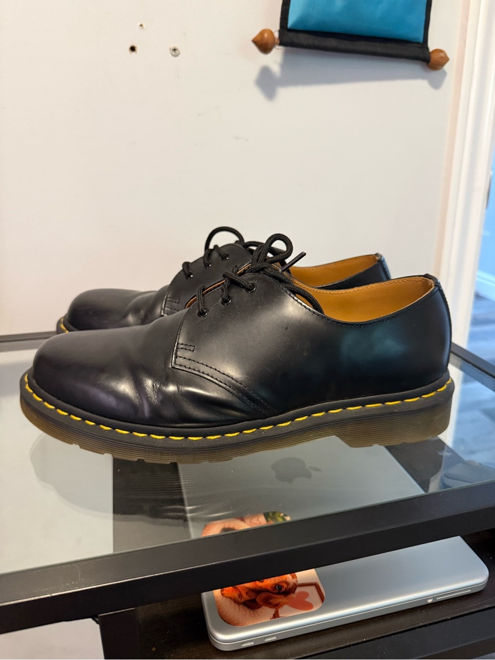 Dr. Martens Black Leather 3-Eye Derby with Yellow Stitching